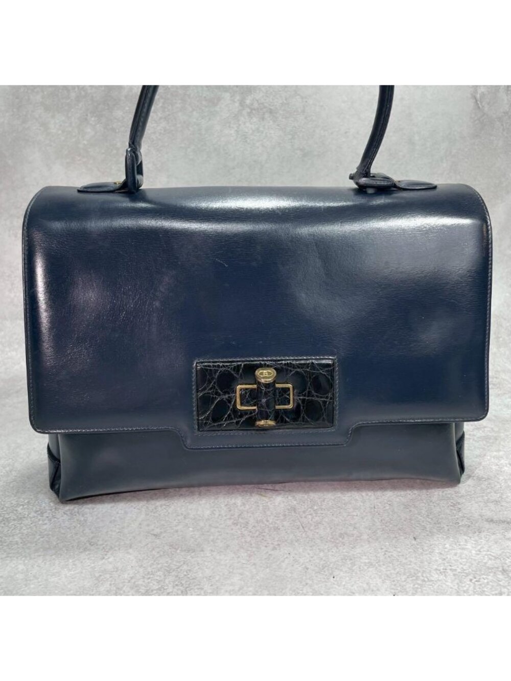 Gucci Handbag Turnlock Navy Gold Leather - Picture 2 of 10